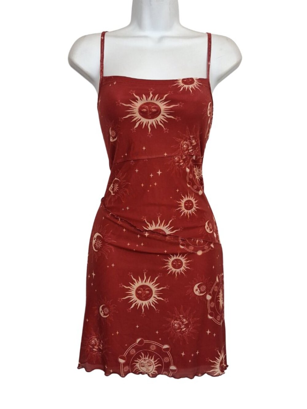 CIDER Red Sun Dress Mini Bodycon Stretchy Celestial Sleeveless Summer Small